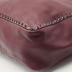 Pre Owned Valentino Burgundy/Brown Leather Rockstud Reversible Tote