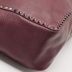 Pre Owned Valentino Burgundy/Brown Leather Rockstud Reversible Tote