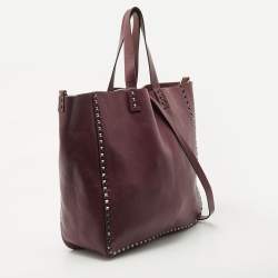 Pre Owned Valentino Burgundy/Brown Leather Rockstud Reversible Tote