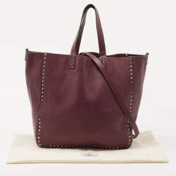 Pre Owned Valentino Burgundy/Brown Leather Rockstud Reversible Tote