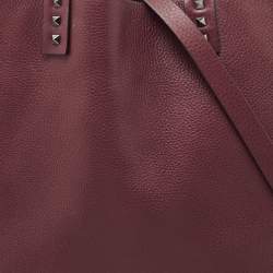 Pre Owned Valentino Burgundy/Brown Leather Rockstud Reversible Tote