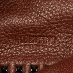 Pre Owned Valentino Burgundy/Brown Leather Rockstud Reversible Tote