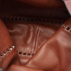 Pre Owned Valentino Burgundy/Brown Leather Rockstud Reversible Tote