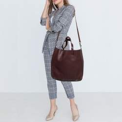 Pre Owned Valentino Burgundy/Brown Leather Rockstud Reversible Tote