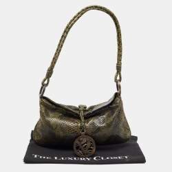 Pre Owned Valentino Green/Black Python VLogo Flap Hobo
