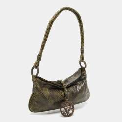 Pre Owned Valentino Green/Black Python VLogo Flap Hobo