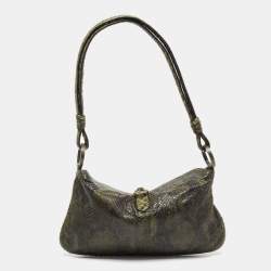 Pre Owned Valentino Green/Black Python VLogo Flap Hobo
