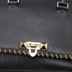 Pre Owned Valentino Black Leather Small Demilune Flap Satchel