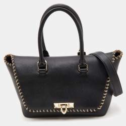 Pre Owned Valentino Black Leather Small Demilune Flap Satchel