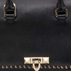 Pre Owned Valentino Black Leather Small Demilune Flap Satchel