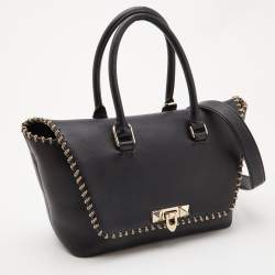 Pre Owned Valentino Black Leather Small Demilune Flap Satchel
