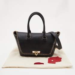 Pre Owned Valentino Black Leather Small Demilune Flap Satchel