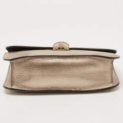 Pre Owned Valentino Metallic Gold Leather Rockstud Medium Glam Lock Flap Bag
