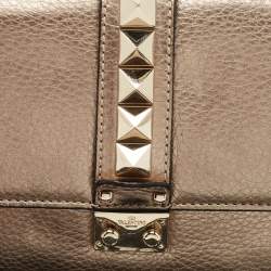 Pre Owned Valentino Metallic Gold Leather Rockstud Medium Glam Lock Flap Bag