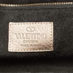 Pre Owned Valentino Metallic Gold Leather Rockstud Medium Glam Lock Flap Bag