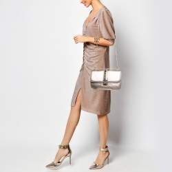 Pre Owned Valentino Metallic Gold Leather Rockstud Medium Glam Lock Flap Bag
