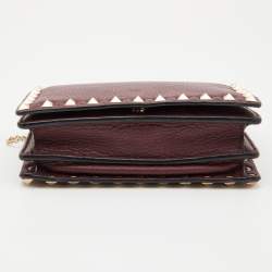 Pre Owned Valentino Burgundy Leather Rockstud Flap Chain Clutch