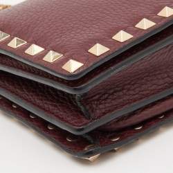 Pre Owned Valentino Burgundy Leather Rockstud Flap Chain Clutch
