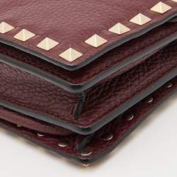 Pre Owned Valentino Burgundy Leather Rockstud Flap Chain Clutch