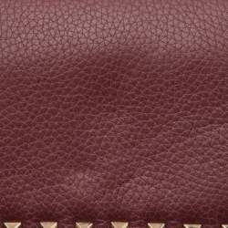Pre Owned Valentino Burgundy Leather Rockstud Flap Chain Clutch