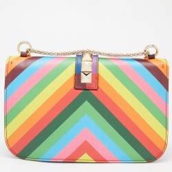 Pre Owned Valentino Multicolor Leather Medium Rockstud Glam Lock Flap Bag