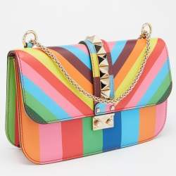 Pre Owned Valentino Multicolor Leather Medium Rockstud Glam Lock Flap Bag