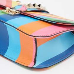 Pre Owned Valentino Multicolor Leather Medium Rockstud Glam Lock Flap Bag