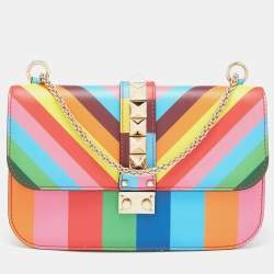 Pre Owned Valentino Multicolor Leather Medium Rockstud Glam Lock Flap Bag