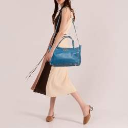 Pre Owned Valentino Blue Leather Rockstud Trapeze Tote
