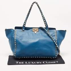 Pre Owned Valentino Blue Leather Rockstud Trapeze Tote