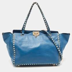 Pre Owned Valentino Blue Leather Rockstud Trapeze Tote