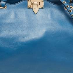 Pre Owned Valentino Blue Leather Rockstud Trapeze Tote