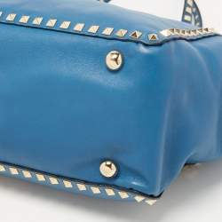 Pre Owned Valentino Blue Leather Rockstud Trapeze Tote