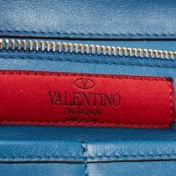 Pre Owned Valentino Blue Leather Rockstud Trapeze Tote