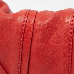 Pre Owned Valentino Red Pleated Leather Bow Flap Shoulder Bag