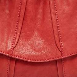 Pre Owned Valentino Red Pleated Leather Bow Flap Shoulder Bag