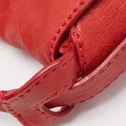 Pre Owned Valentino Red Pleated Leather Bow Flap Shoulder Bag