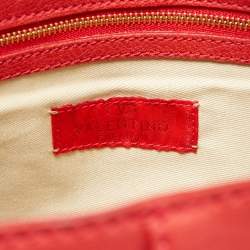 Pre Owned Valentino Red Pleated Leather Bow Flap Shoulder Bag