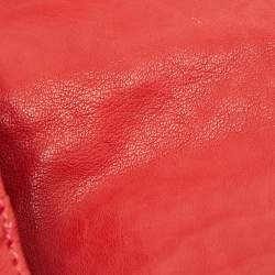 Pre Owned Valentino Red Pleated Leather Bow Flap Shoulder Bag