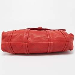 Pre Owned Valentino Red Pleated Leather Bow Flap Shoulder Bag