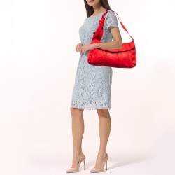 Pre Owned Valentino Red Pleated Leather Bow Flap Shoulder Bag