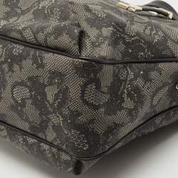 Pre Owned Valentino Black/Grey Lace Print Coated Canvas and Leather Logo Satchel