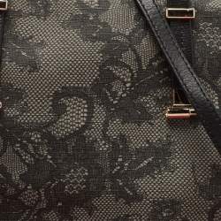 Pre Owned Valentino Black/Grey Lace Print Coated Canvas and Leather Logo Satchel