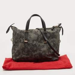 Pre Owned Valentino Black/Grey Lace Print Coated Canvas and Leather Logo Satchel
