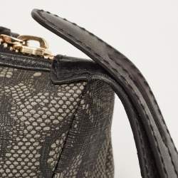 Pre Owned Valentino Black/Grey Lace Print Coated Canvas and Leather Logo Satchel