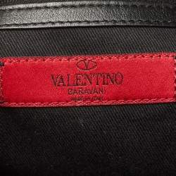 Pre Owned Valentino Black/Grey Lace Print Coated Canvas and Leather Logo Satchel