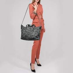Pre Owned Valentino Black/Grey Lace Print Coated Canvas and Leather Logo Satchel