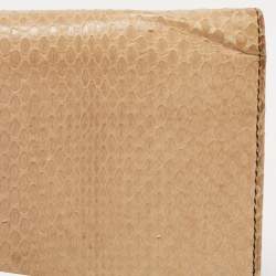 Pre Owned Valentino Beige Watersnake Leather Butterfly Embellished Continental Wallet