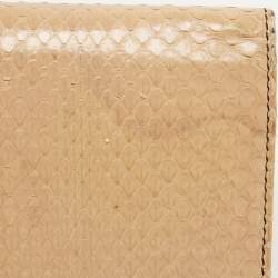 Pre Owned Valentino Beige Watersnake Leather Butterfly Embellished Continental Wallet