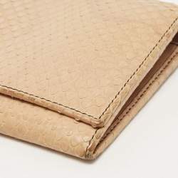 Pre Owned Valentino Beige Watersnake Leather Butterfly Embellished Continental Wallet